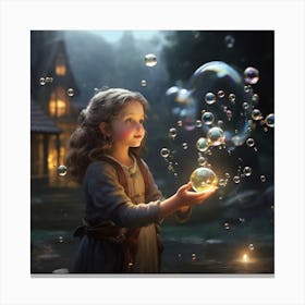 Fairytale Girl With Soap Bubbles Canvas Print