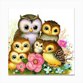 Cute Owls And Flowers Canvas Print