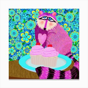 Raccoon And Cupcakes Square Canvas Print