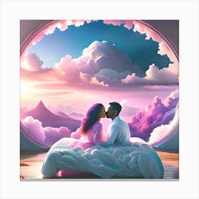 Couple Kissing In The Clouds Canvas Print
