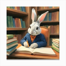 Rabbit At The Library 2 Canvas Print