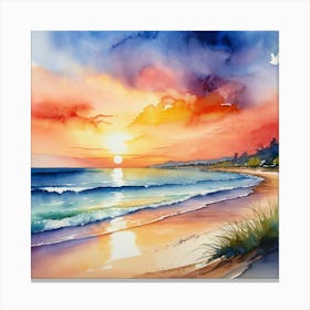 Watercolor Sunset On The Beach Canvas Print