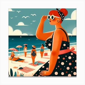 Woman on The Beach with A Dress and Red Hair Bun Canvas Print