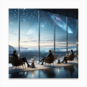 Nordic Coffee Shop In The Future Patrons Sipping On Their Brew In Sleek Streamlined Chairs Perched Canvas Print