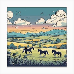 Horses In The Countryside 2 Canvas Print