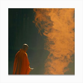 Monk Standing In Front Of Fire Canvas Print