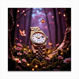 Rose Gold Rolex Watch In The Forest Canvas Print