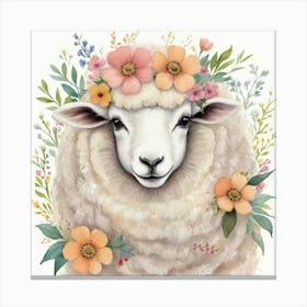 Sheep With Flowers 1 Canvas Print