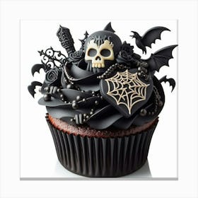 Cupcake With Bats And Skulls Canvas Print