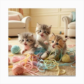 Adorable kittens playing together in a cozy room 1 Canvas Print