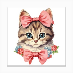 Cute Kitten With Pink Bow 2 Canvas Print