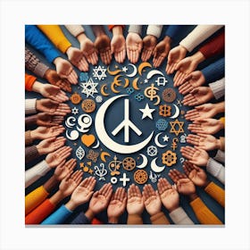 Peace Symbol In A Circle Of Hands Canvas Print