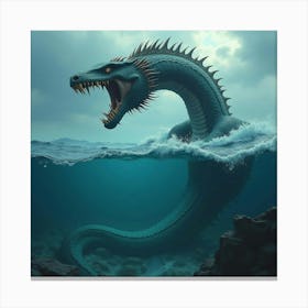 A Gigantic, Mystical Sea Serpent Emerging From The Ocean Depths 1 Canvas Print