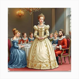 Watercolor Scene Of Queen Elizabeth I, Royal Banquet Setting 1 Canvas Print