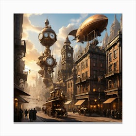 Steampunk City Skyline At Sunrise Canvas Print