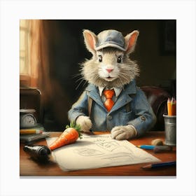 Rabbit At The Desk 9 Canvas Print