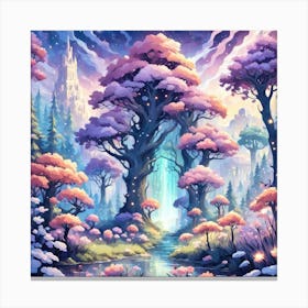 A Fantasy Forest With Twinkling Stars In Pastel Tone Square Composition 153 Canvas Print