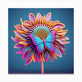 3d Sunflower With Butterfly Canvas Print