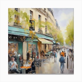 Paris Cafes.Cafe in Paris. spring season. Passersby. The beauty of the place. Oil colors.24 Canvas Print