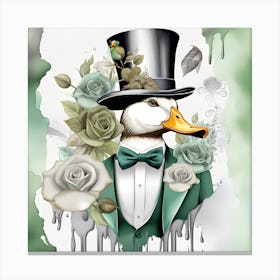 Duck In Top Hat Watercolor Splash Dripping Canvas Print