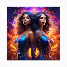 Two Women In Front Of A Fire Canvas Print