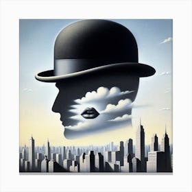 'The City Of Dreams' Man In A Top Hat Inspired by: René Magritte's Surrealist Masterpieces Canvas Print