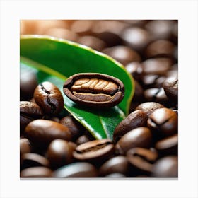 Coffee Beans With Leaf Canvas Print