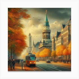 Berlin City Street In Autumn Canvas Print