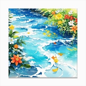 River With Flowers Canvas Print