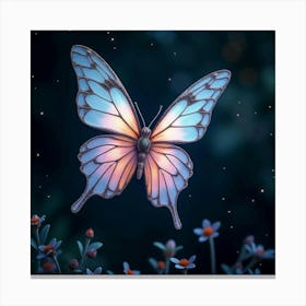 A Mythical Butterfly With Wings Of Translucent, Liquid Crystal Fluttering In A Starry Garden Canvas Print