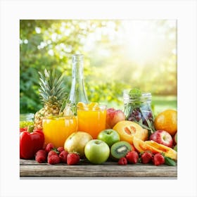 Assortment Of Fresh Fruits And Vegetables Arranged To Exhibit Nutritional Balance Captured In A Li Canvas Print