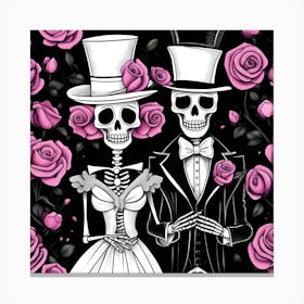 Day Of The Dead Wedding whimsical minimalistic line art pink Canvas Print