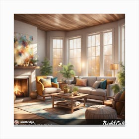 Living Room With Fireplace Canvas Print