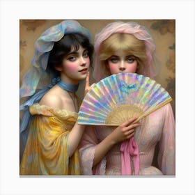 Two Women Holding A Fan 1 Canvas Print