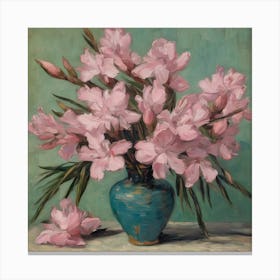 Pink Flowers In A Vase Oleanders Vinvent Van Gogh (5) Canvas Print