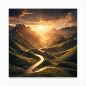 Road In The Mountains At Sunset 1 Canvas Print