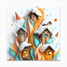 Paper Art House On Fire Canvas Print