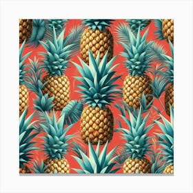 Pineapples On A Red Background 1 Canvas Print