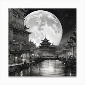 Moonlight Over Chinese City Canvas Print