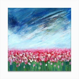 Tulip Field - Anton Maliar nature impressionism hand painted Monet inspired blue pink red flowers Canvas Print