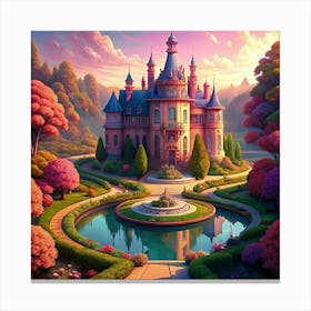 Fairytale Castle With Pond Canvas Print