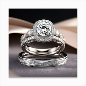 A Stunning, Intricately Designed Wedding Ring Set, Featuring A Brilliant Centerpiece Diamond (2) (1) Canvas Print