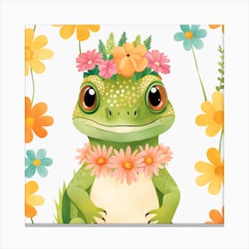 Floral Baby Lizard Nursery Illustration (28) Canvas Print