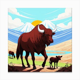 Bison And Calf Canvas Print