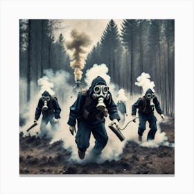 Gas Masks In The Forest 11 Canvas Print