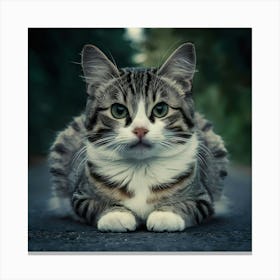 Cat Sitting On The Road Canvas Print