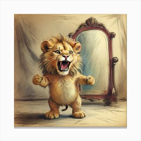 Lion In Front Of Mirror Canvas Print