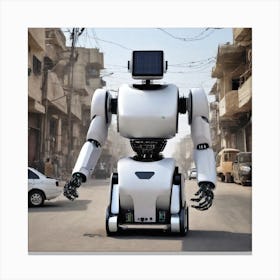 Robot In The Street Canvas Print