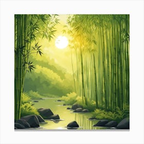 A Stream In A Bamboo Forest At Sun Rise Square Composition 147 Canvas Print