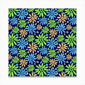 Floral Fun Lime Turquoise Orange On Navy Blue Canvas Print